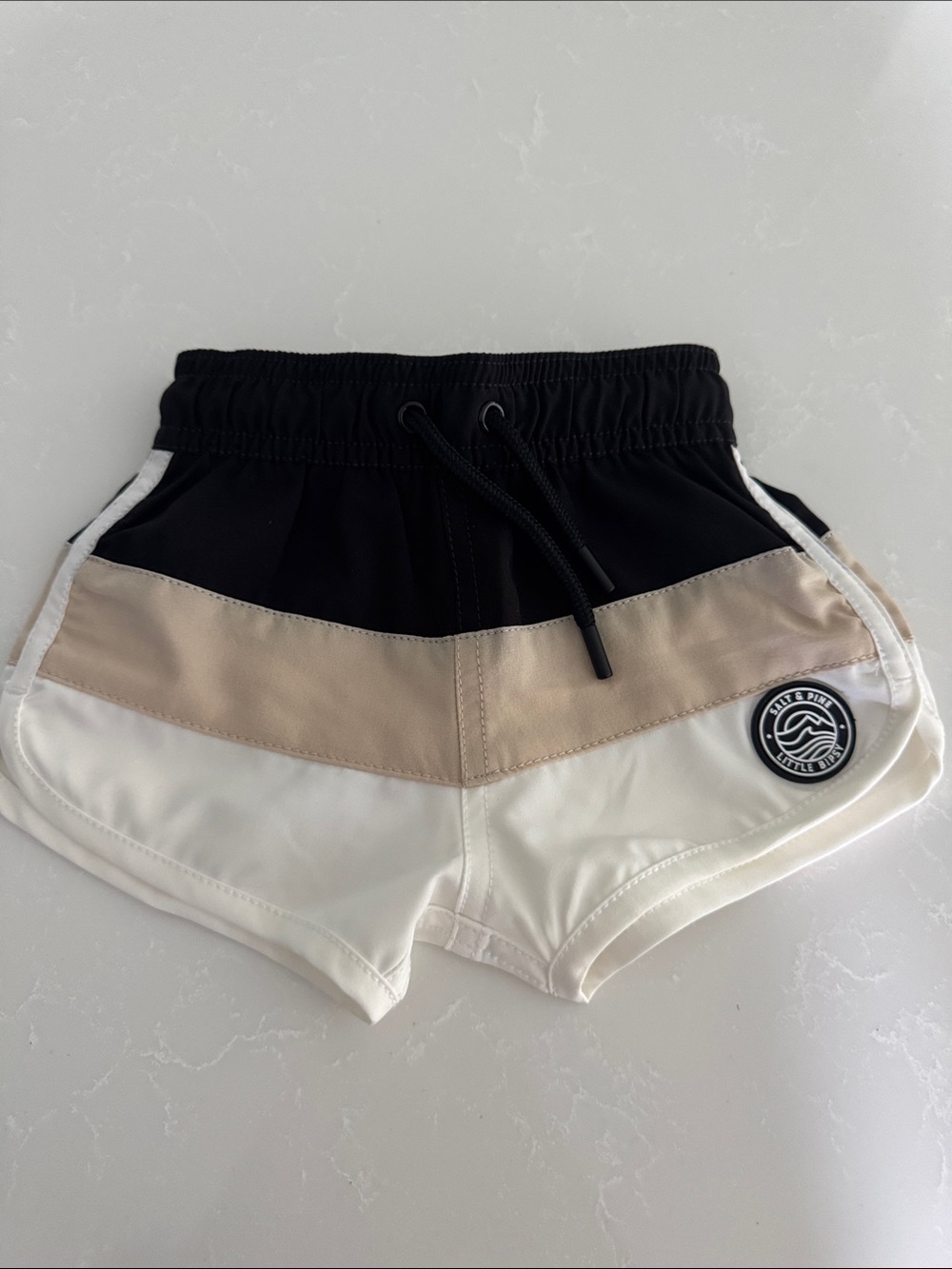 Little Bipsy Black, Beige & White Colorblock Swim Trunks